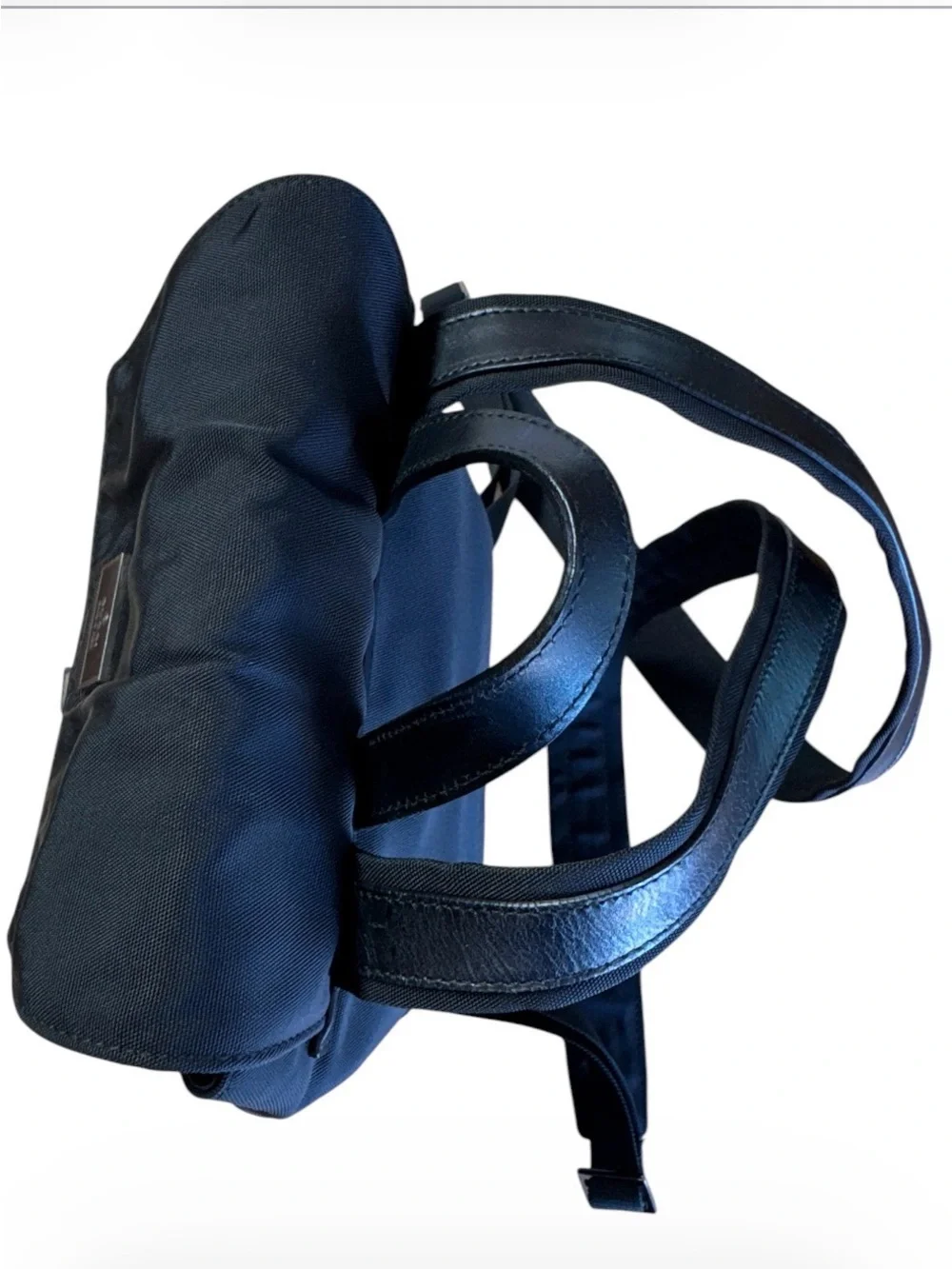 GUCCI Women’s Mini Black Nylon Backpack Leather Trim Minimalist 11x10x3”
